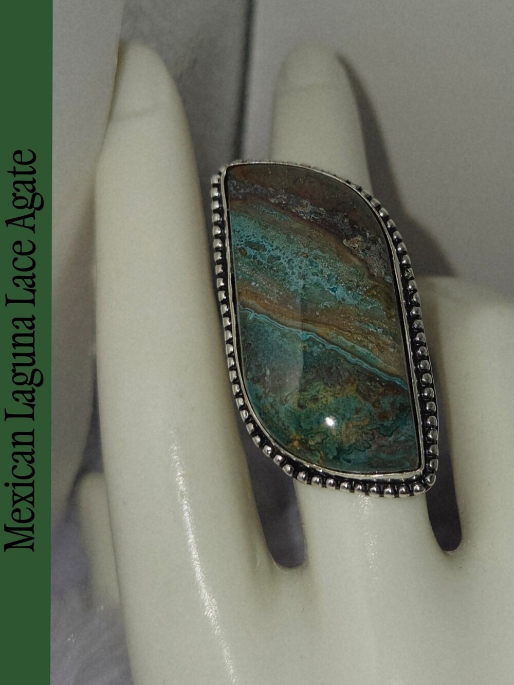 Absolutely Captivating Laguna Lace Agate Gemstone Chunky Handmade Halo Ring